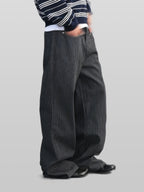 Striped Low Pocket Wide Denim Jeans – Detail | wide-leg denim / relaxed denim | UNPROVEN
