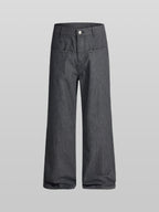 Striped Low Pocket Wide Denim Jeans – Detail | wide-leg denim / relaxed denim | UNPROVEN