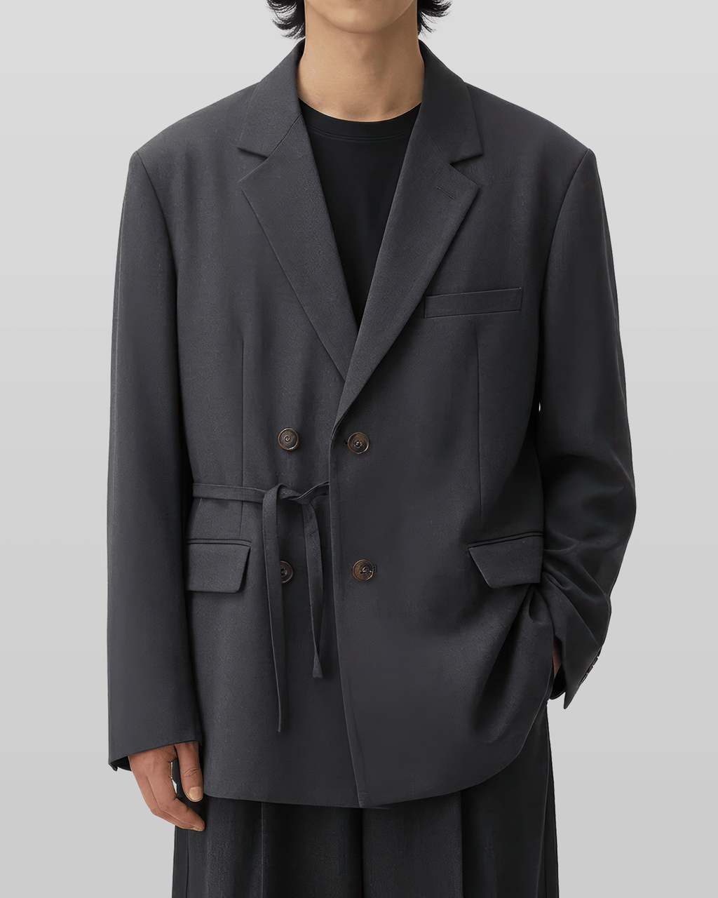Tie-Waist Double-Breasted Blazer