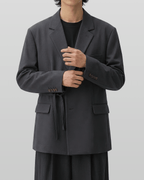 Tie-Waist Double-Breasted Blazer