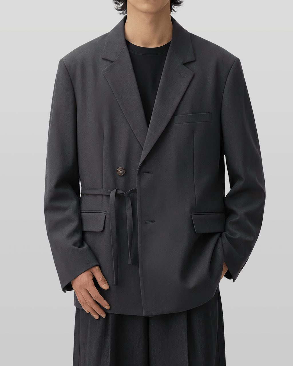 Tie-Waist Double-Breasted Blazer