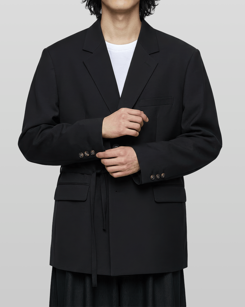 Tie-Waist Double-Breasted Blazer