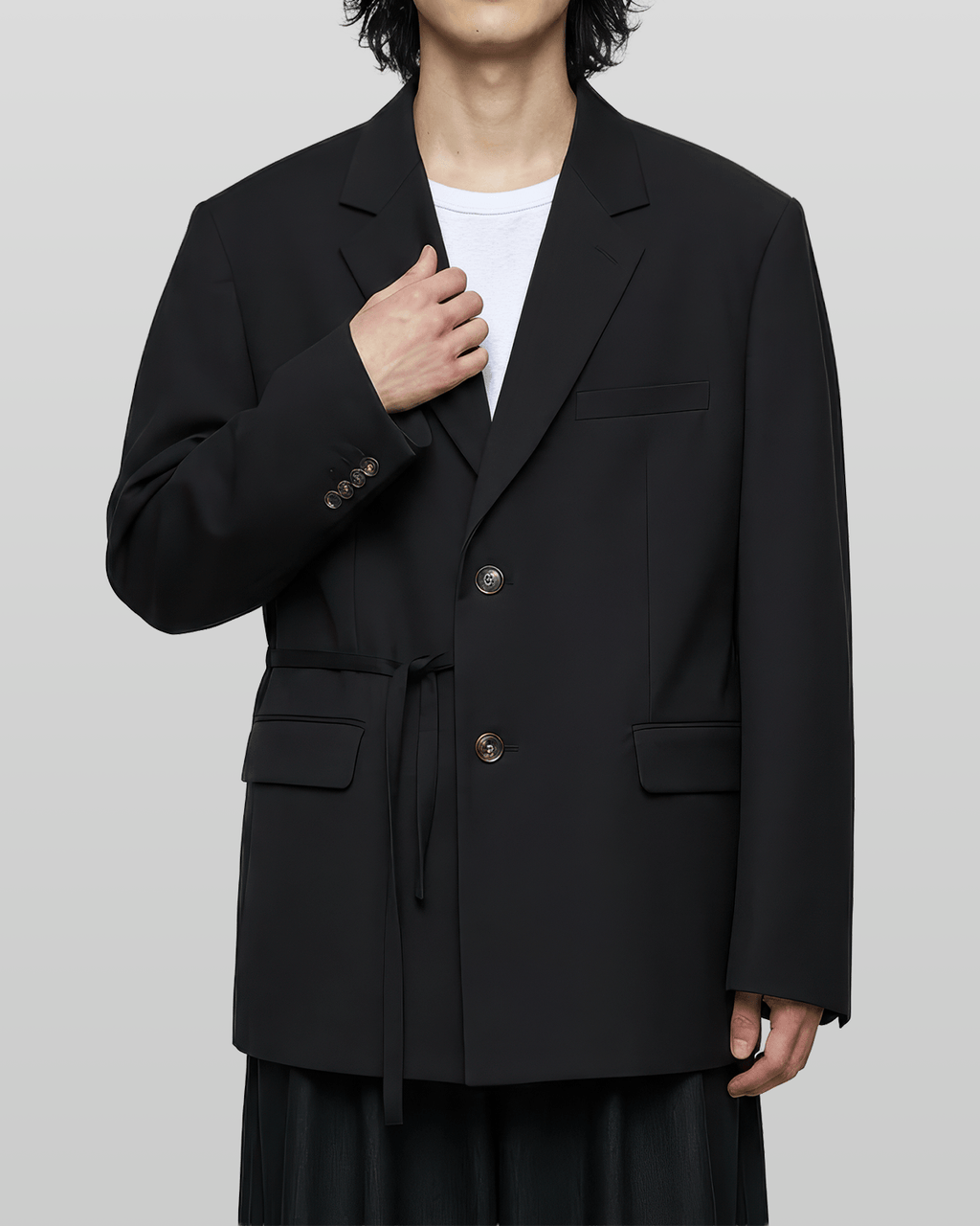Tie-Waist Double-Breasted Blazer