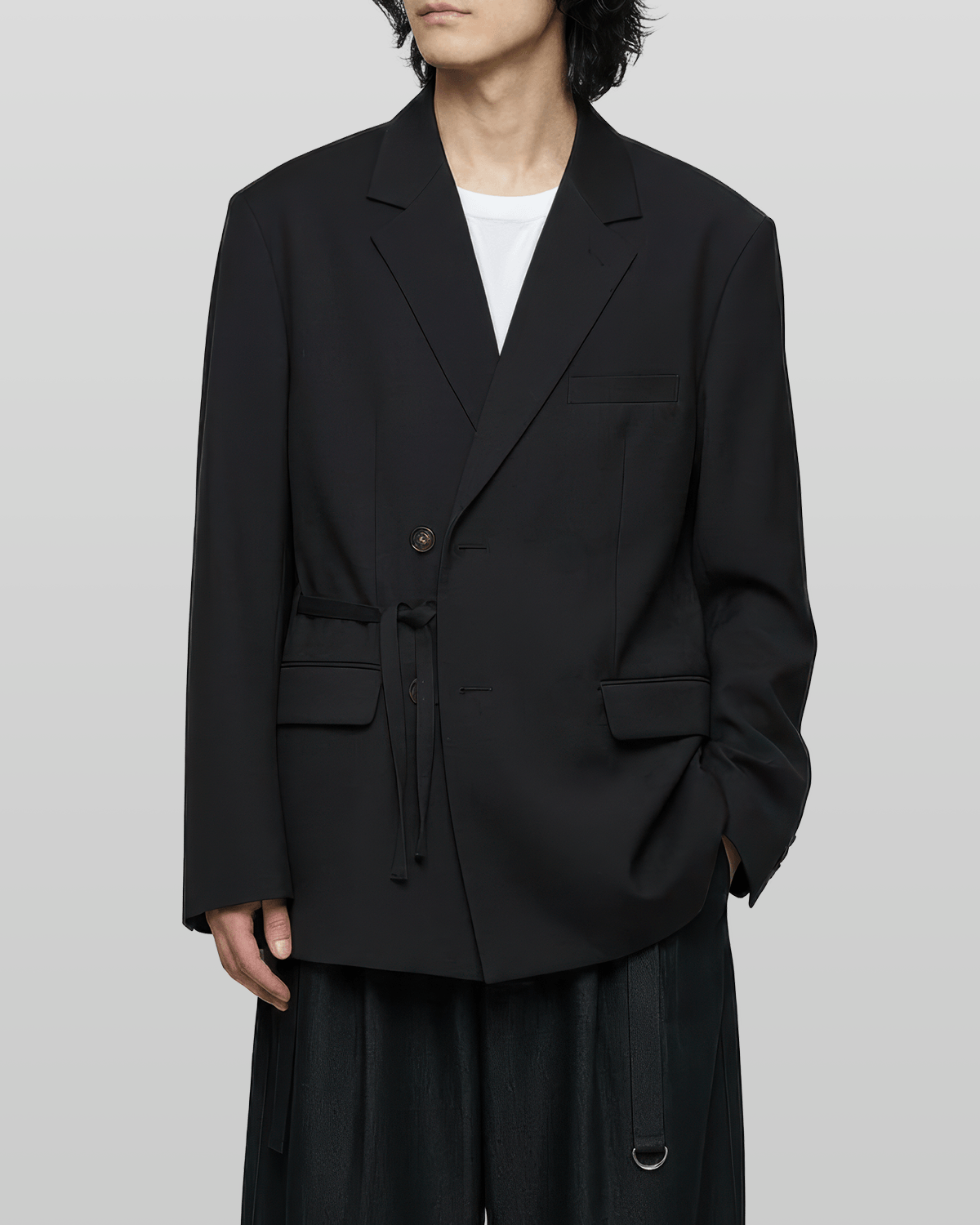 Tie-Waist Double-Breasted Blazer