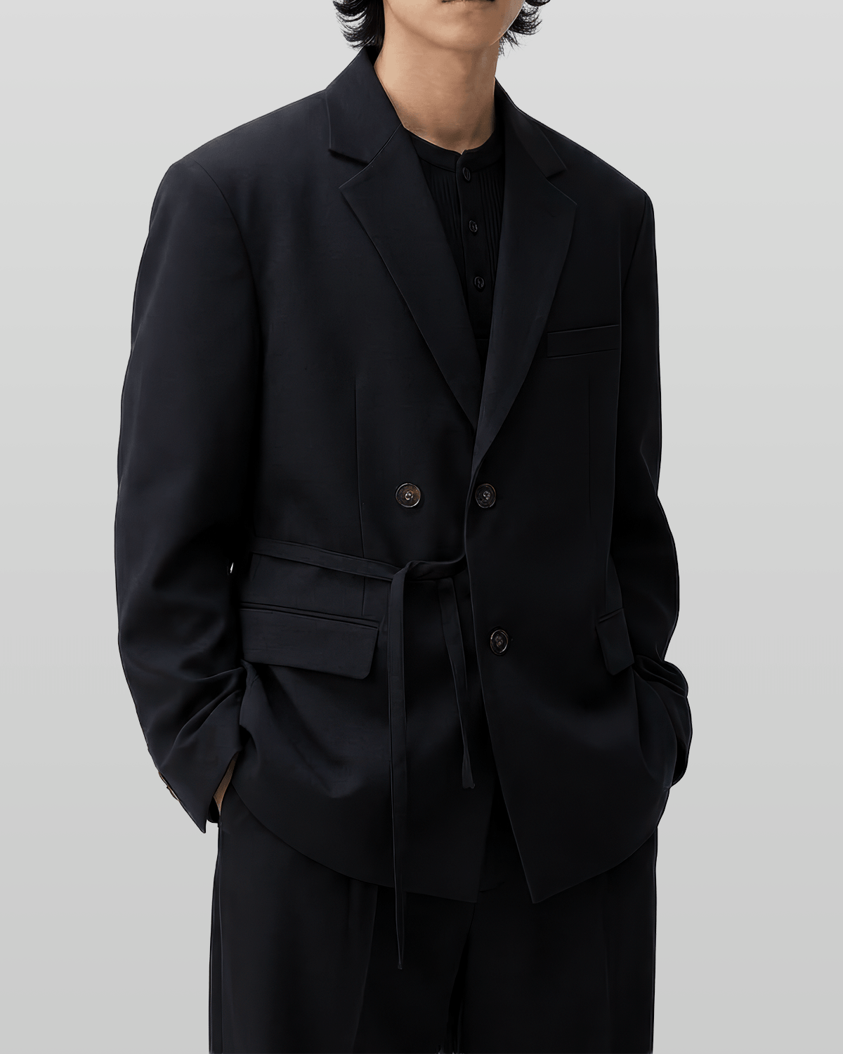 Tie-Waist Double-Breasted Blazer
