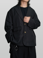 Tucked Sleeves Oversized Blazer black – Detail | tailored / architectural tailoring | UNPROVEN