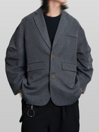 Tucked Sleeves Oversized Blazer charcoal – Front view | tailored / architectural tailoring | UNPROVEN