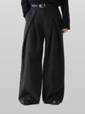 Cross Tuck Tweed Wide Pants