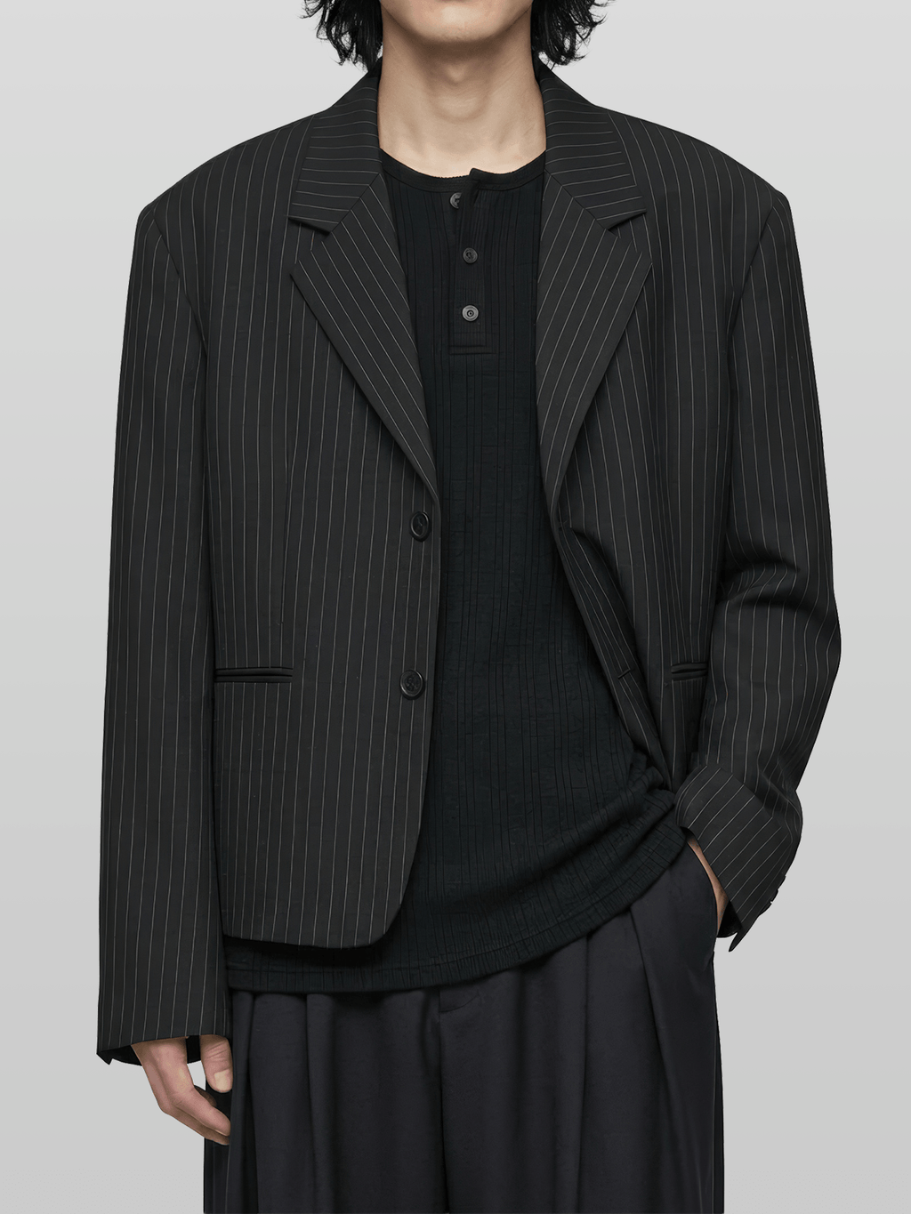 Two-Button Striped Cropped Blazer