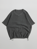 Waffle V-Neck T-Shirt navy – Detail | clean essentials / relaxed fit | UNPROVEN