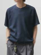 Waffle V-Neck T-Shirt gray-1 – Detail | clean essentials / relaxed fit | UNPROVEN