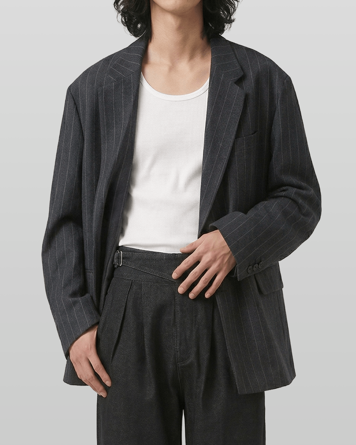 Wool-Like Striped Blazer