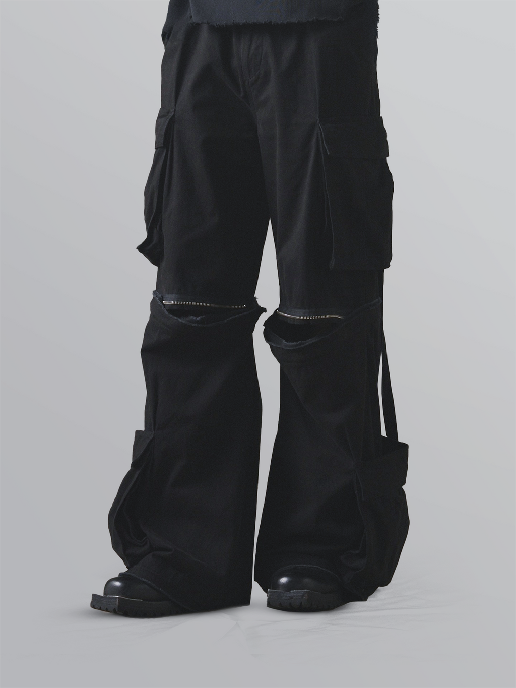 【DISCERNMENT】Dea Zipper Wide Cargo Pants EDS NXT DK219 Mid Rise Zip Fly Wide Leg Cargo Scrub Pants