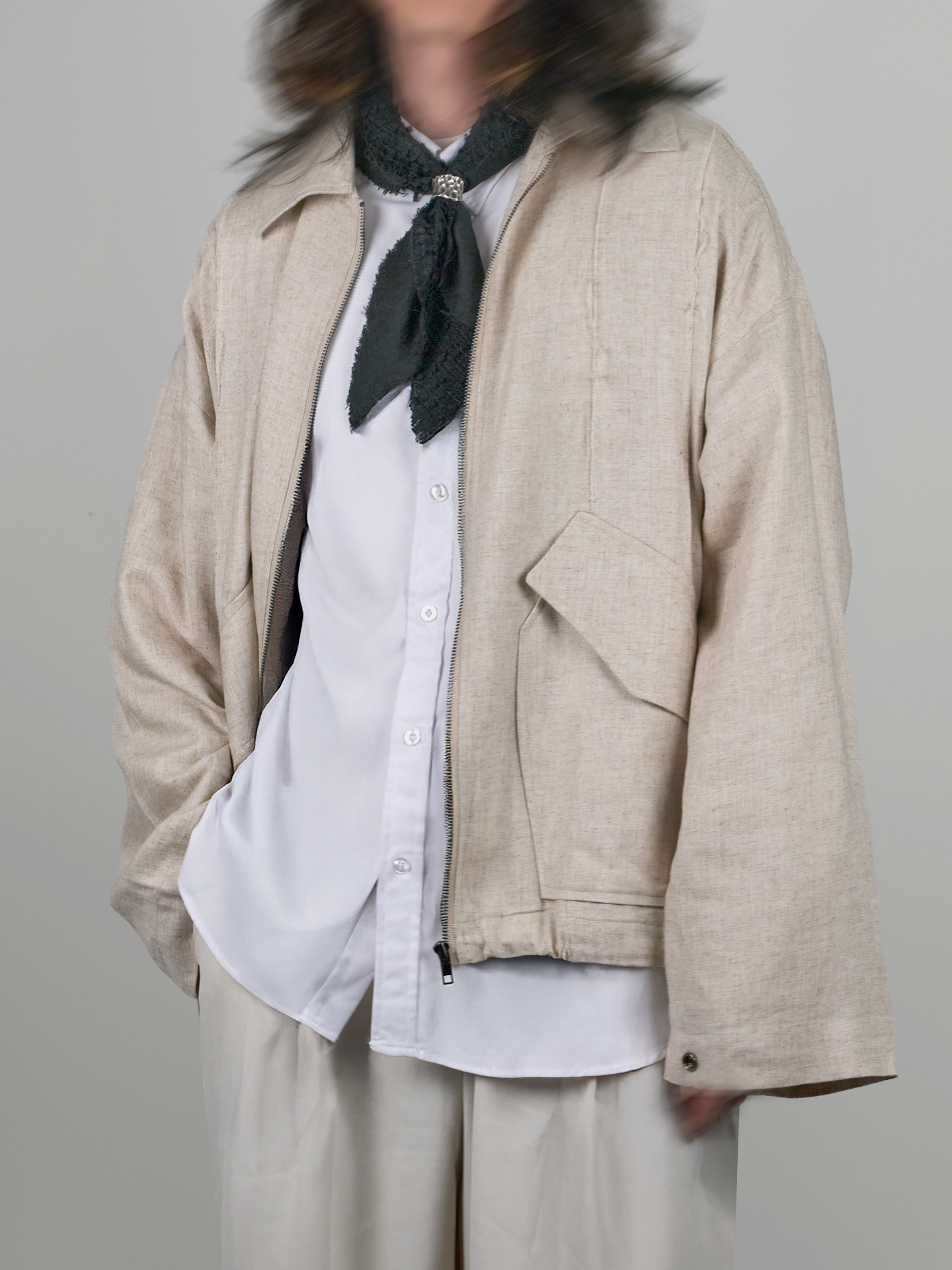 Oversized Linen Bomber Jacket