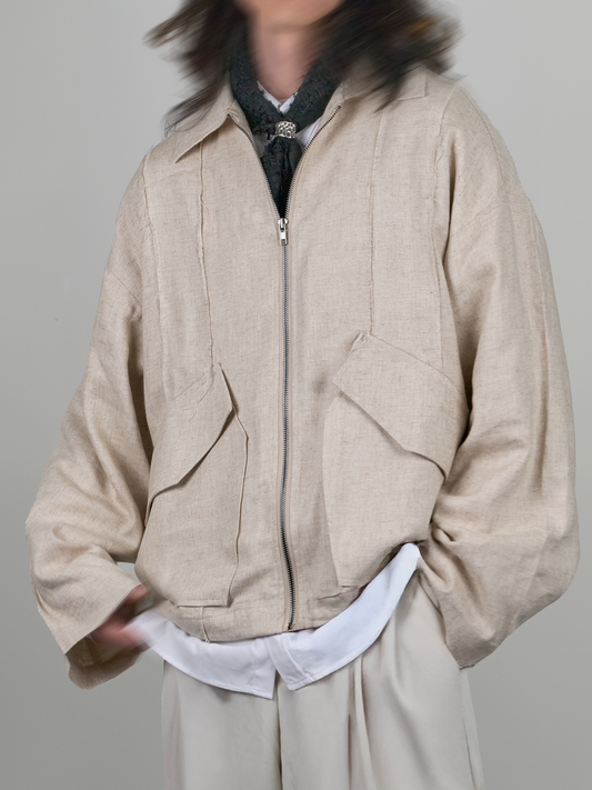 Oversized Linen Bomber Jacket