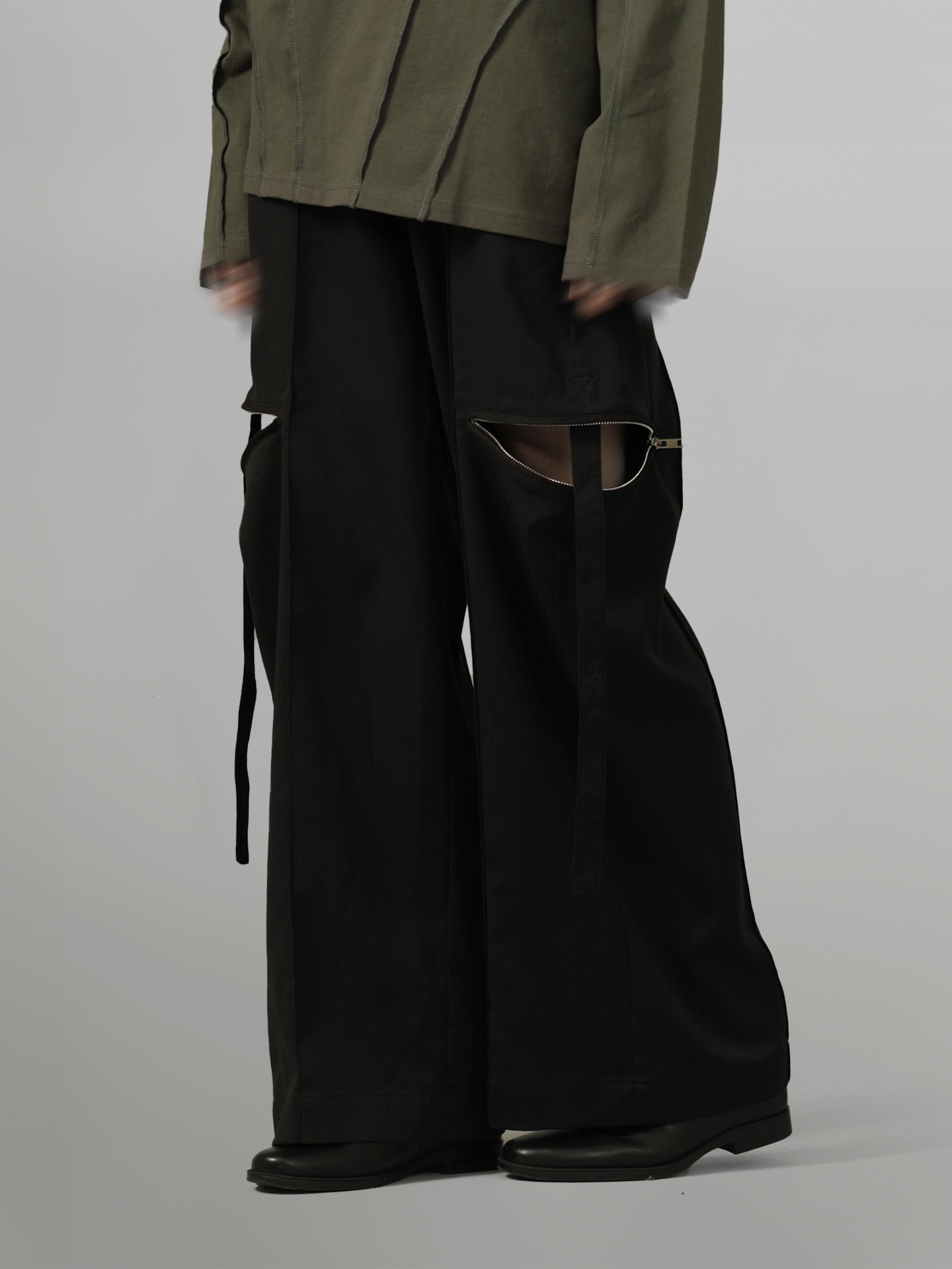 Side Zip Design Wide Pants