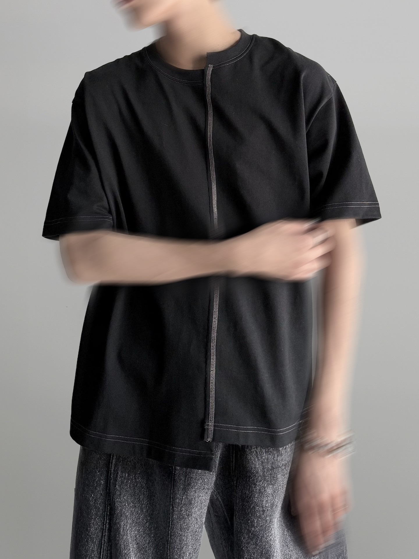 Stitch-Detail Asymmetric T-Shirt