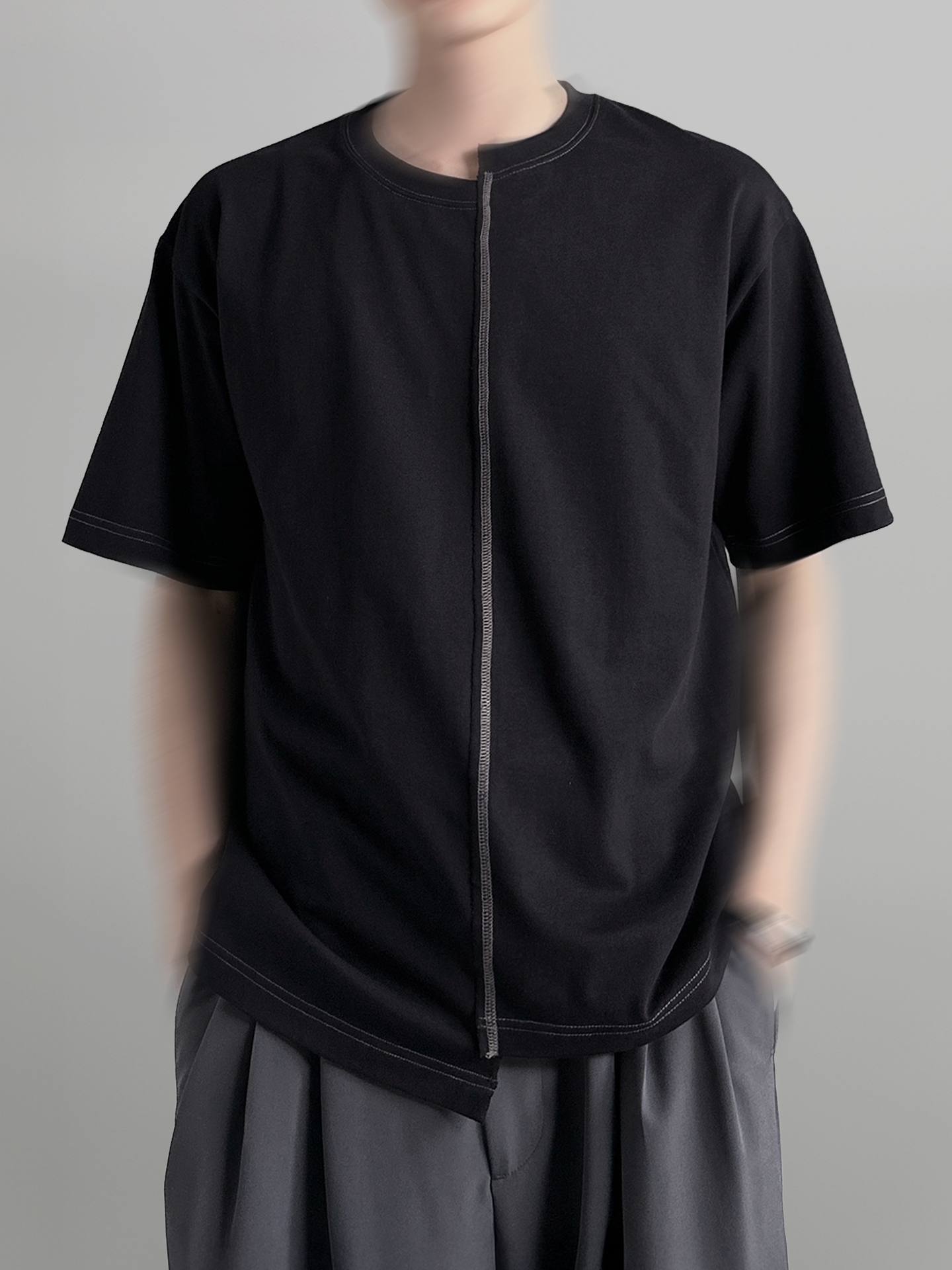 Stitch-Detail Asymmetric T-Shirt