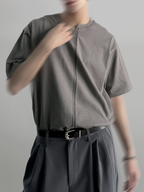 Stitch-Detail Asymmetric T-Shirt charcoal – Front view | clean essentials / relaxed fit | UNPROVEN