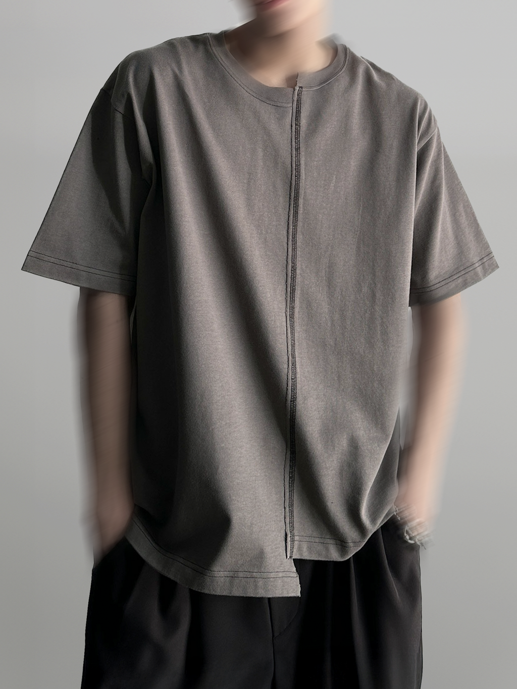 Stitch-Detail Asymmetric T-Shirt
