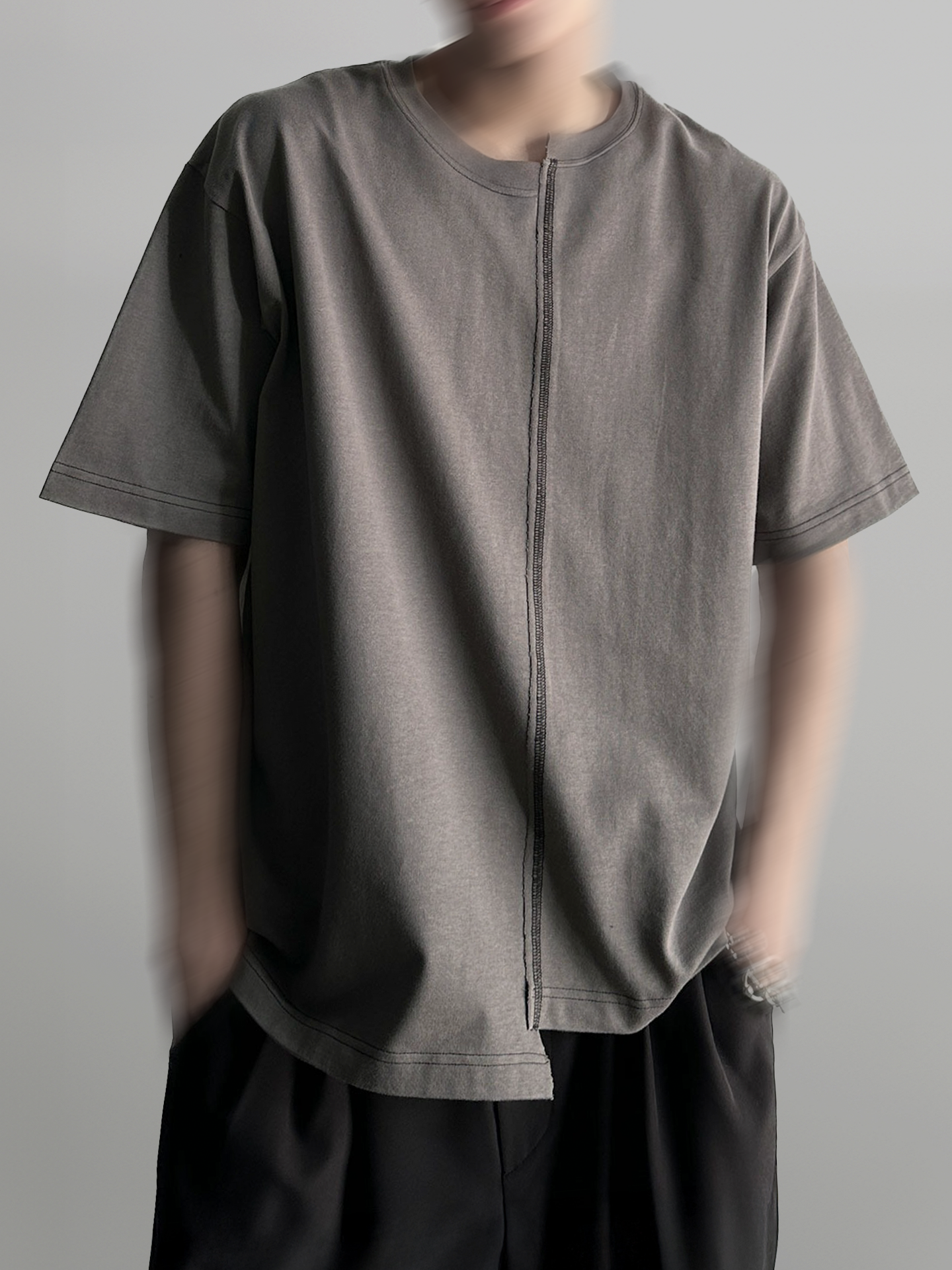 Stitch-Detail Asymmetric T-Shirt