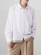 Striped Shirt Beige front - cleanfit minimal - UNPROVEN