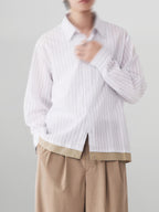 Striped Shirt Beige front - cleanfit minimal - UNPROVEN