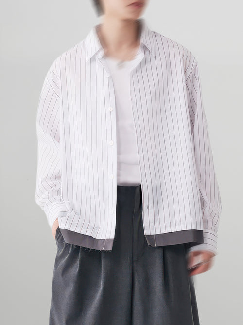 Double Layer Striped Shirt charcoal – Front view | relaxed tailoring / semi-wide fit | UNPROVEN