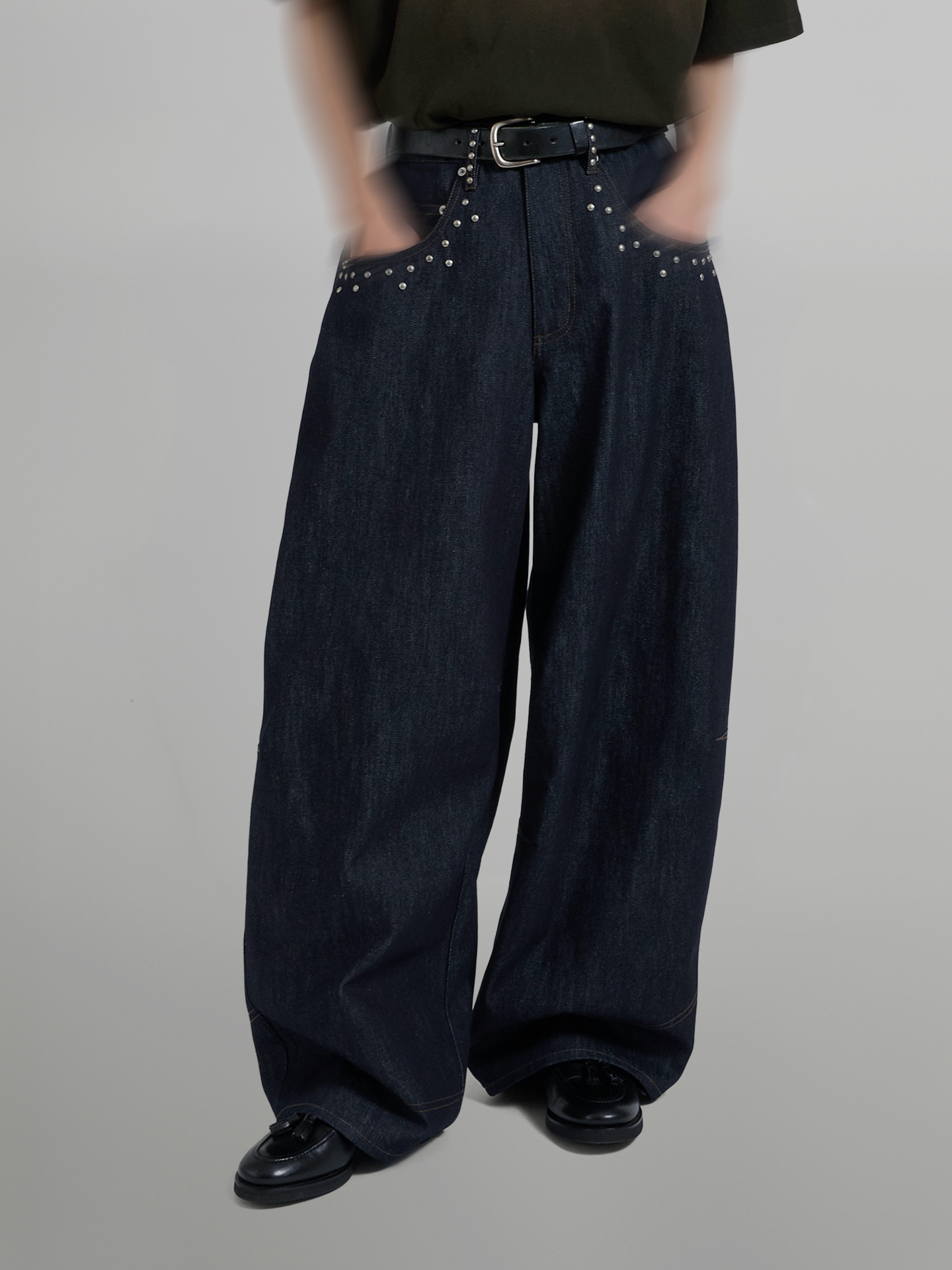 Silver Studded Baggy Denim Jeans