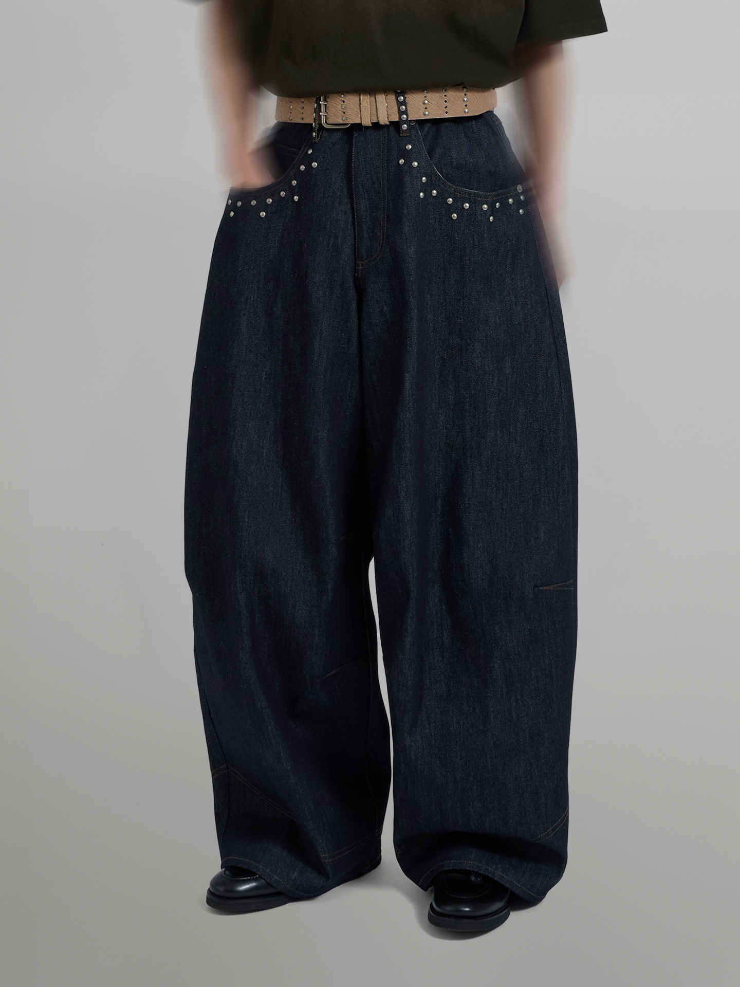 Silver Studded Baggy Denim Jeans
