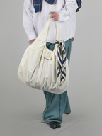 Nylon Gathered Big Tote Ivory – Front view | clean essentials / minimalist | UNPROVEN