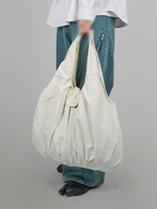 Nylon Gathered Big Tote Ivory – Front view | clean essentials / minimalist | UNPROVEN