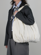 Water-Repellent Nylon Gathered Big Tote ivory – Front view | functional / minimalist carry | UNPROVEN