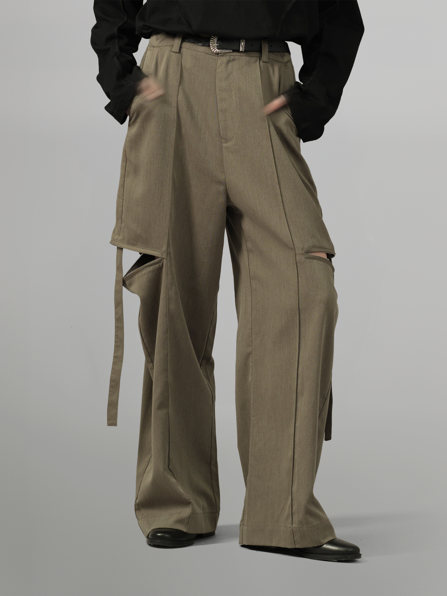 Side Zip Design Wide Pants