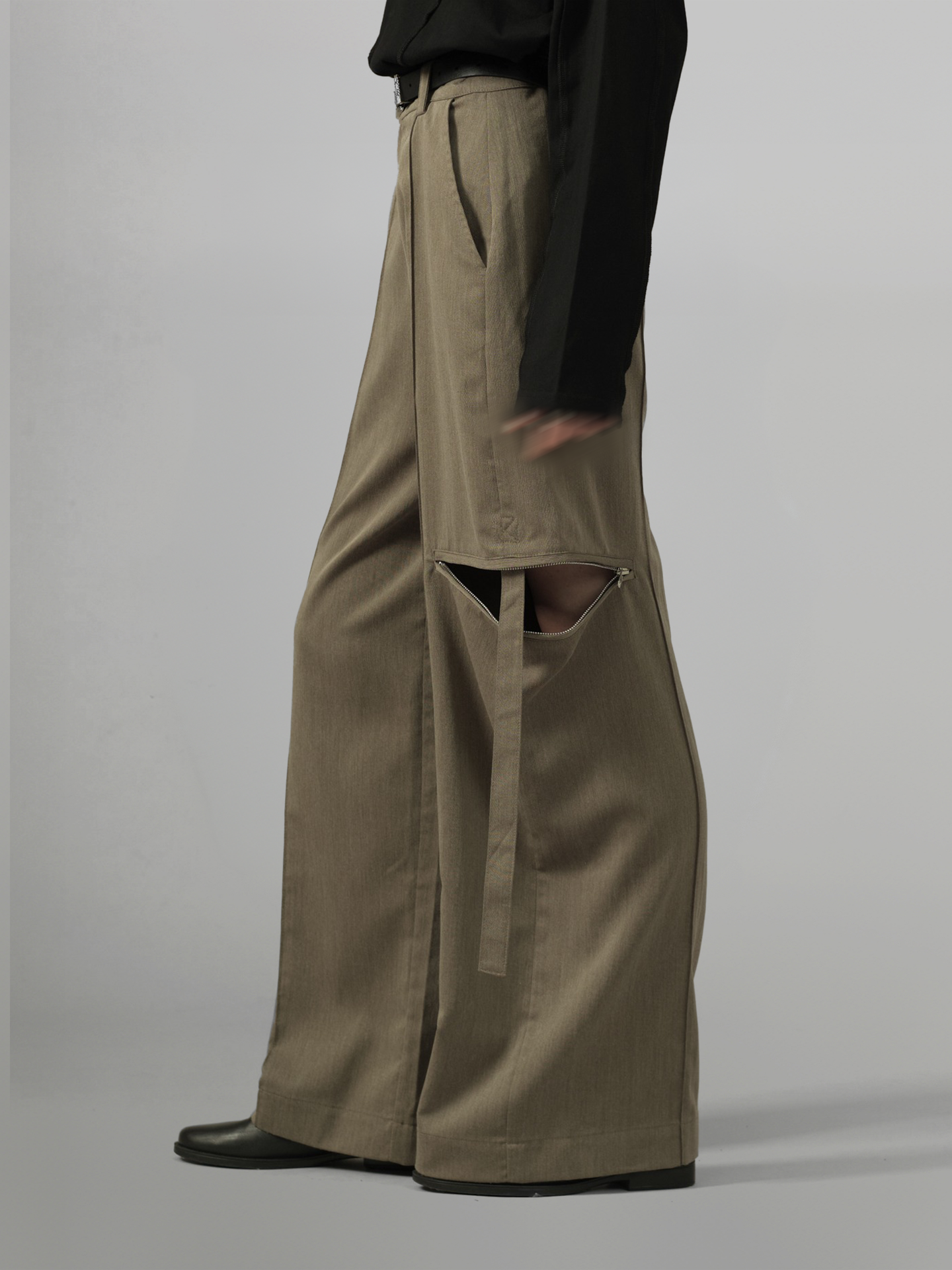 Side Zip Design Wide Pants