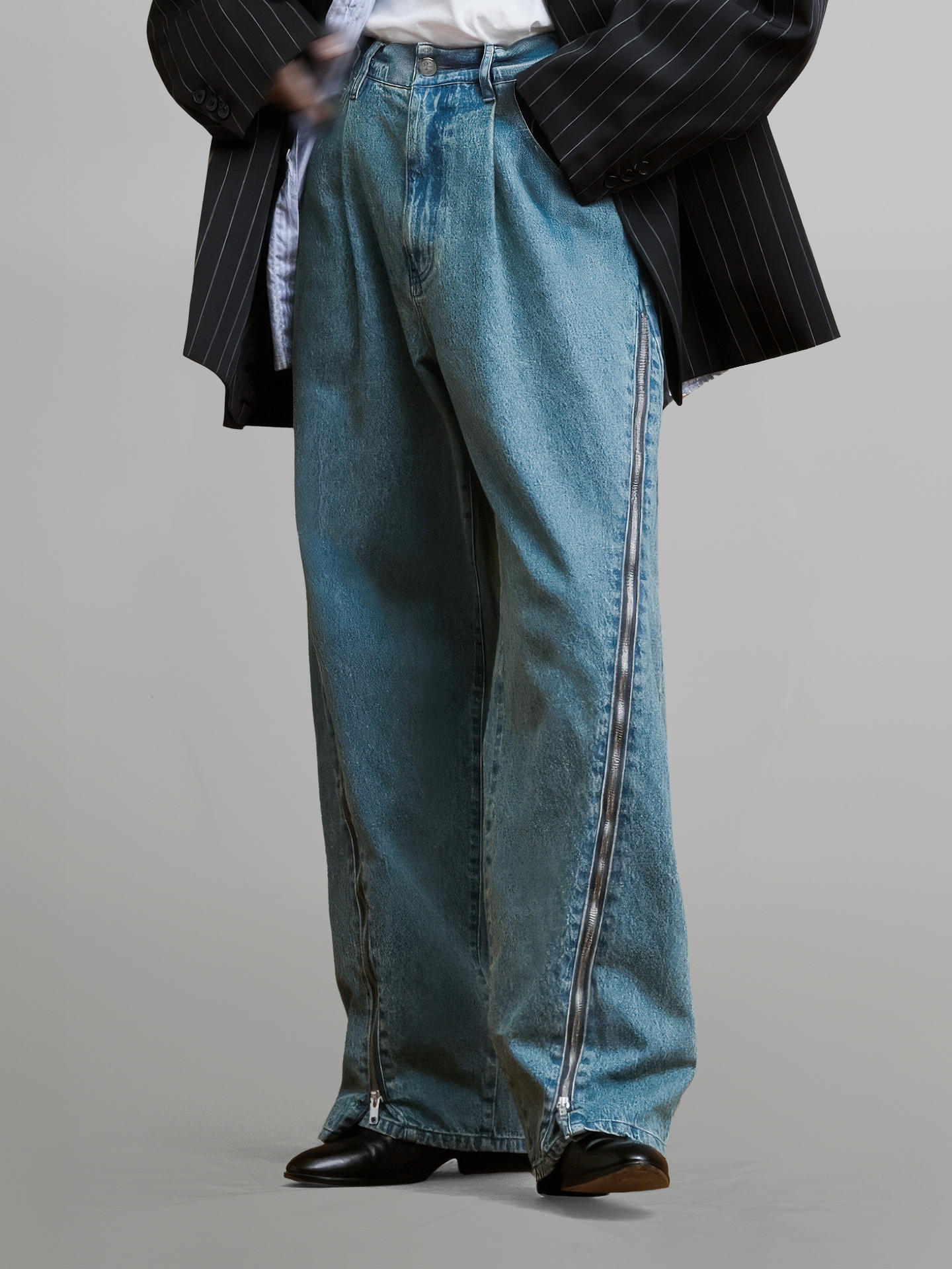 Side Zip Baggy Jeans