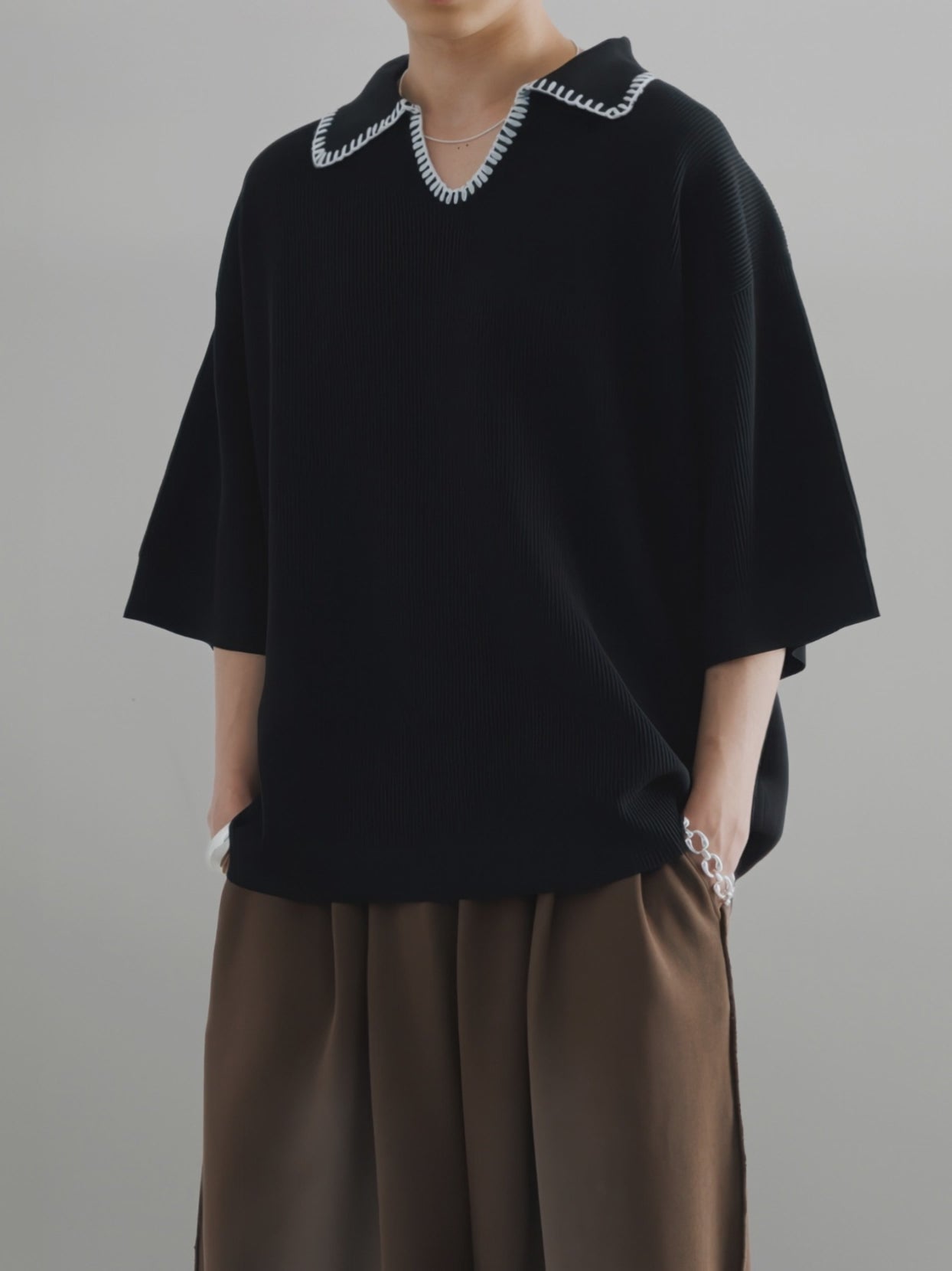 Stitched Knit Polo Shirt