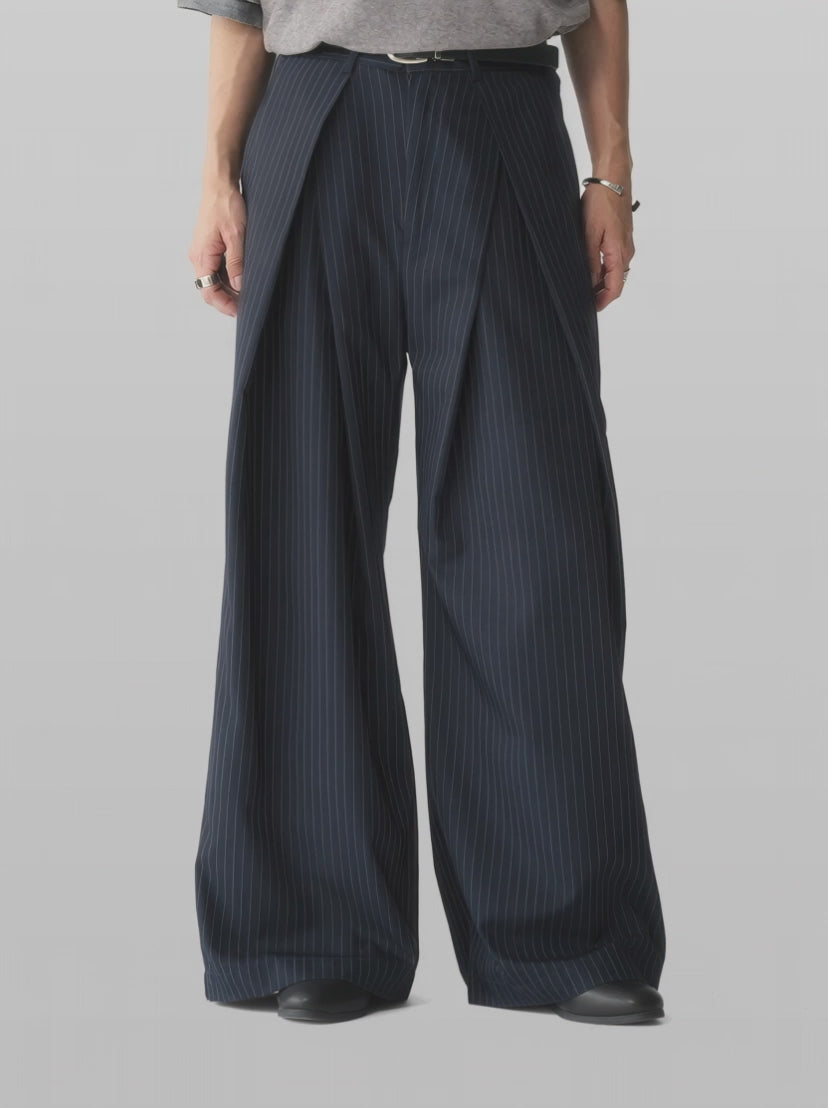 Cross Tuck Striped Wide Pants