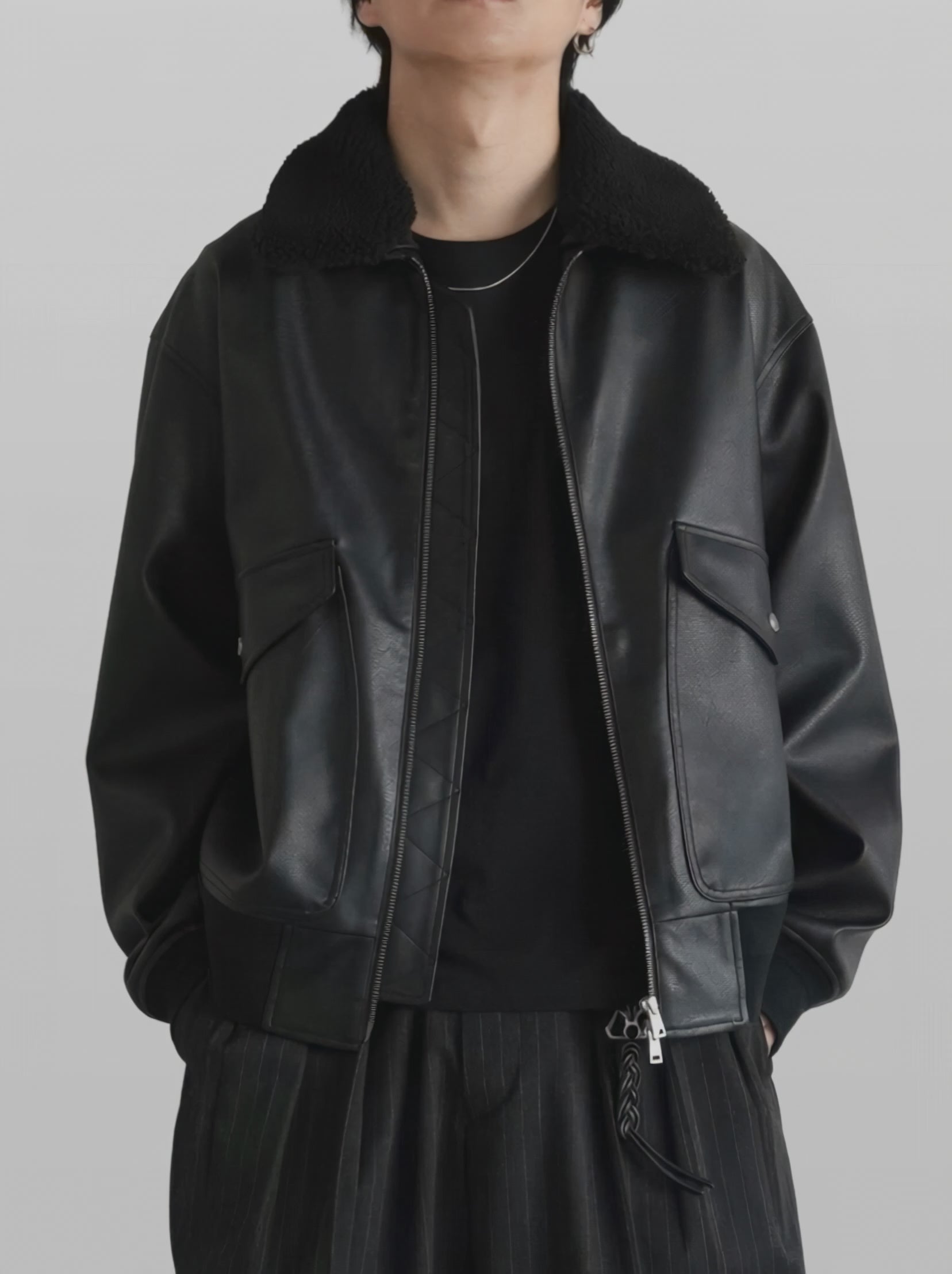 Detachable Boa Artificial Grain Flight Blouson