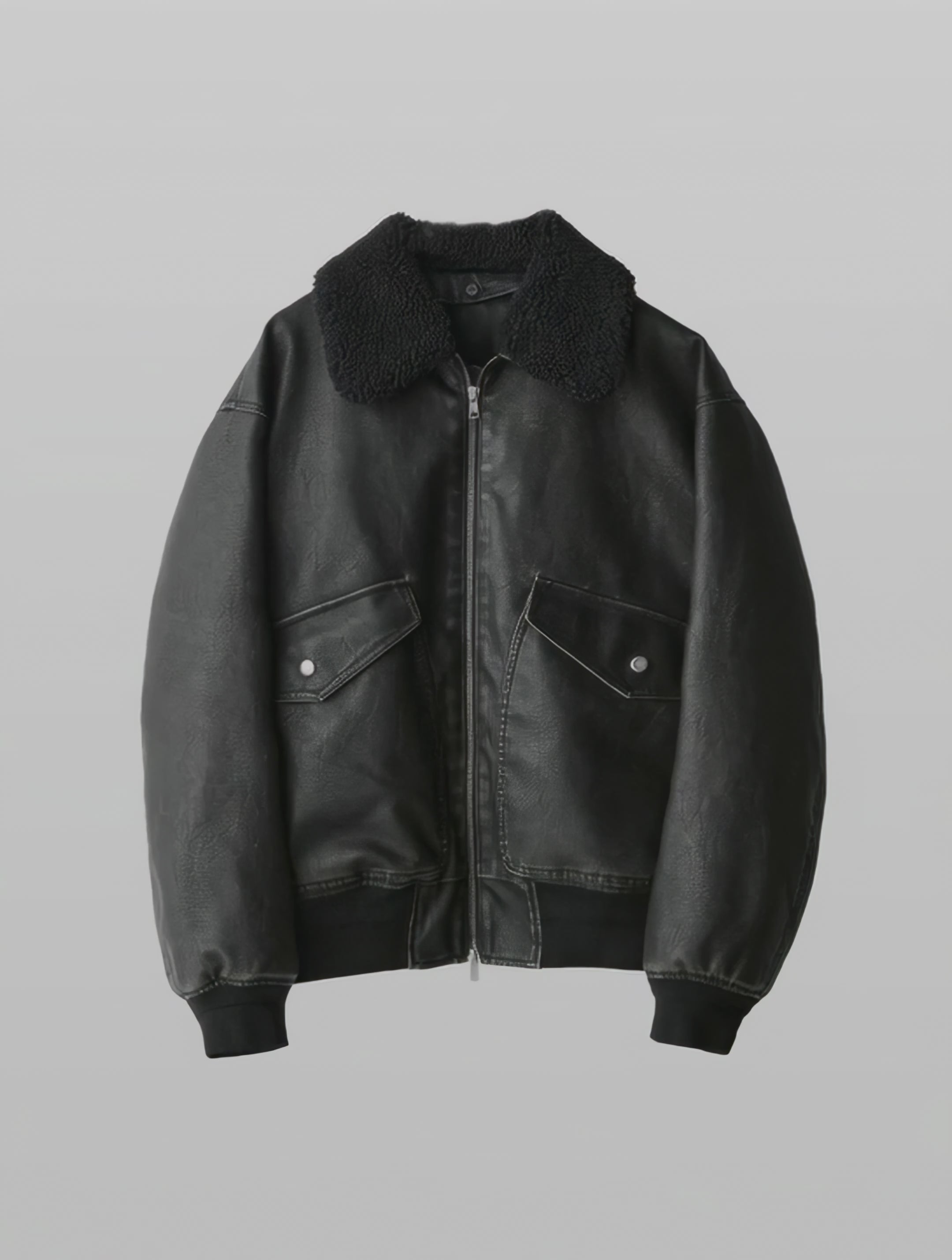 Detachable Boa Artificial Grain Flight Blouson