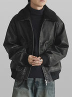 Detachable Boa Artificial Grain Flight Blouson