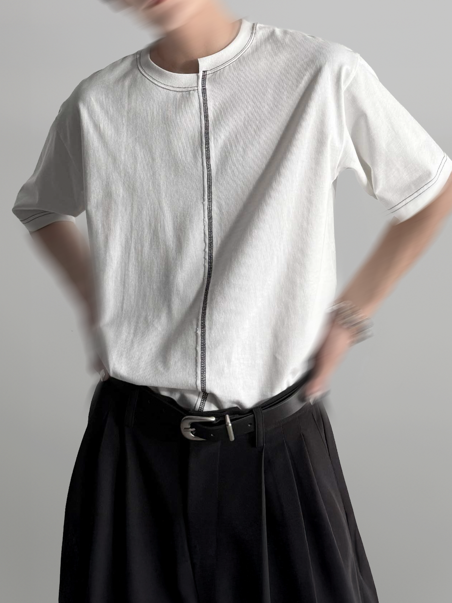 Stitch-Detail Asymmetric T-Shirt