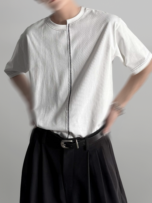 Stitch-Detail Asymmetric T-Shirt white – Front view | clean essentials / relaxed fit | UNPROVEN