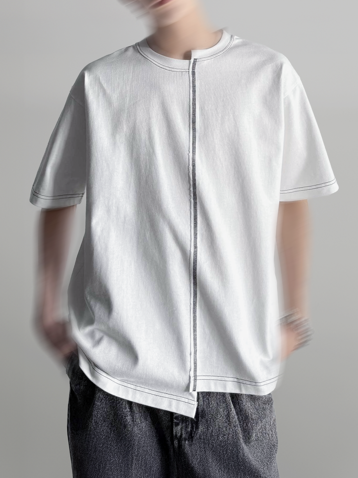 Stitch-Detail Asymmetric T-Shirt